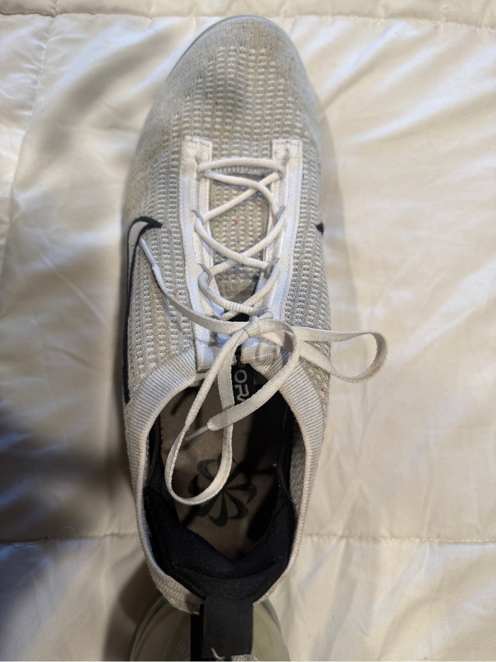Nike White Knit Running Shoe with Black Swoosh